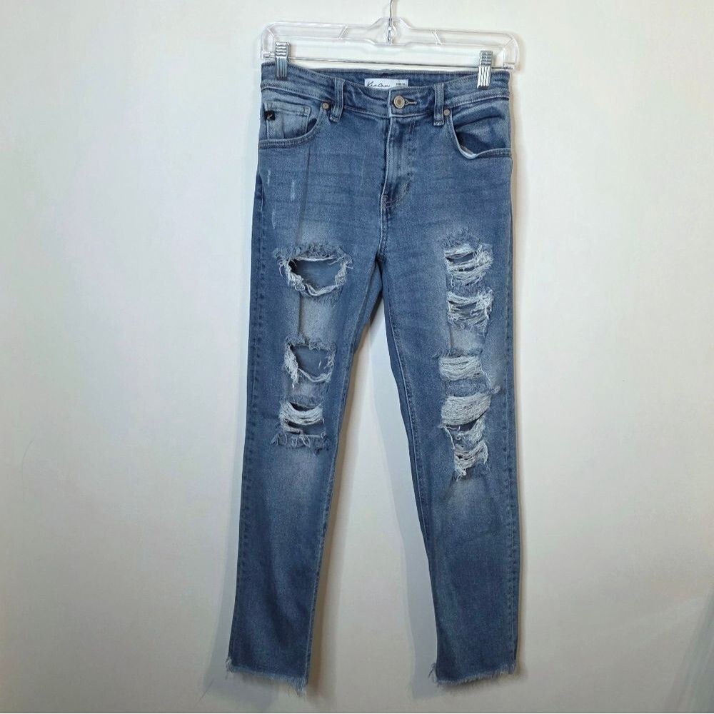 KanCan Cropped Distressed Jeans Raw Hem Style# 128095 Cut# 41674 Size 24